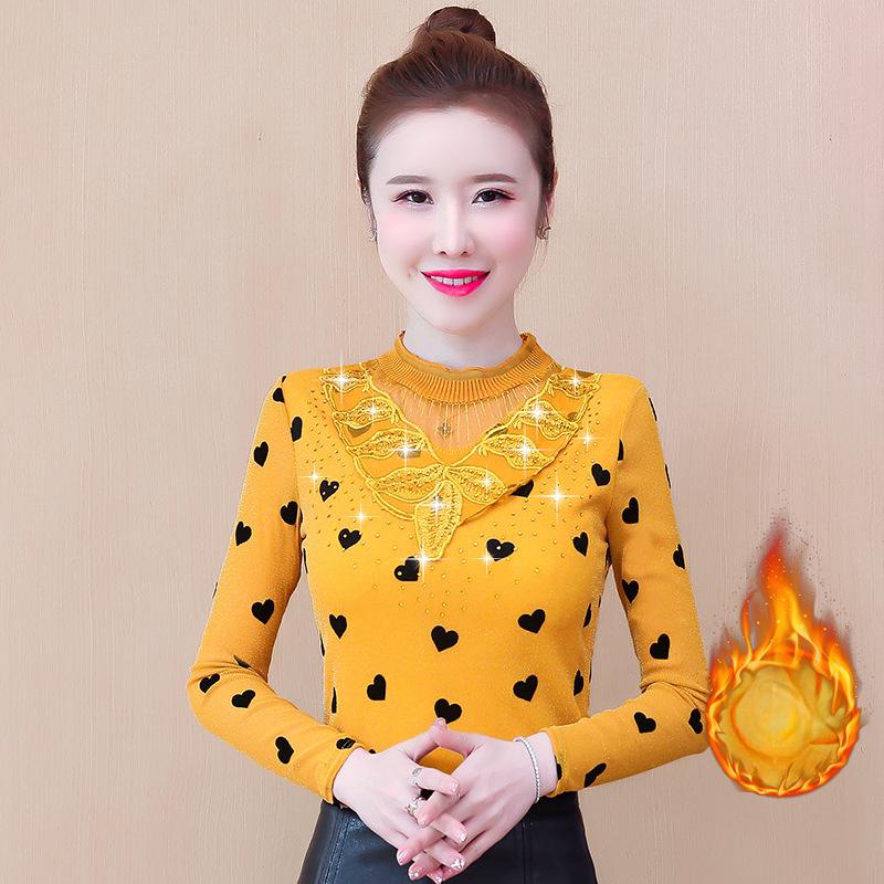 Damen Langarm T-Shirt für Damen im Herbst, Neuer Stil, Innen- und Außen-Mesh-Shirt, Warm bügelbares Oberteil