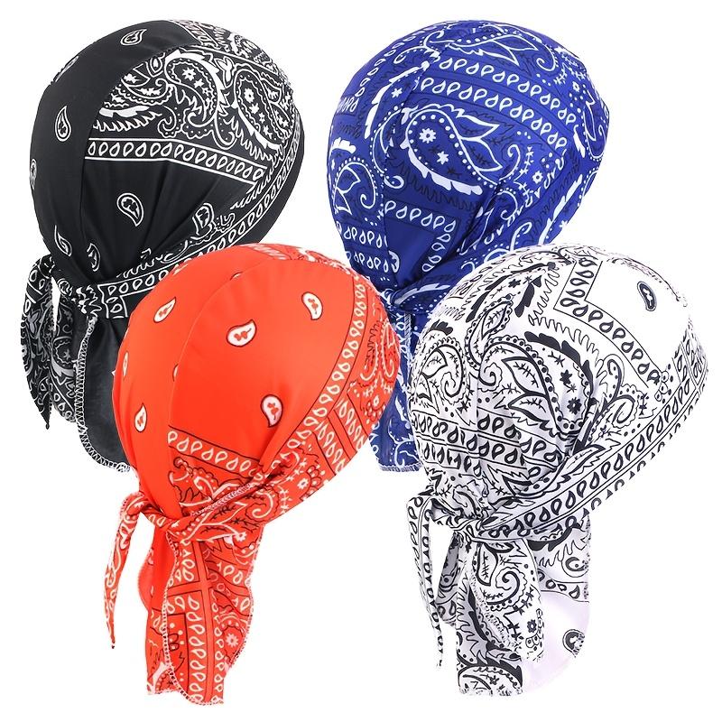 4Pcs Cashew Amoeba Print Elastic Pirate Hat, Rapper Bandana Head Wrap, Print Pattern Placement Random