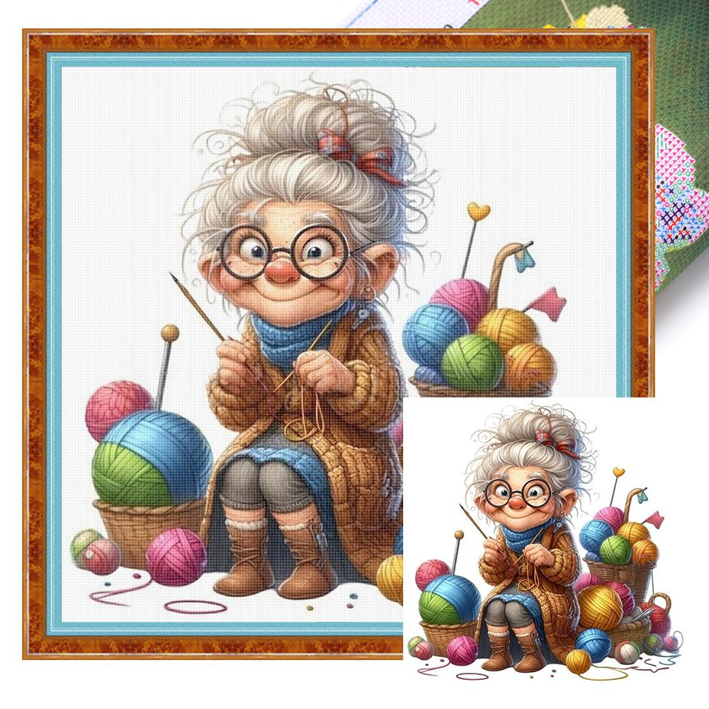 Full Embroidery Eco-cotton Thread 11CT Printed Old Lady Cross Stitch Kit Art