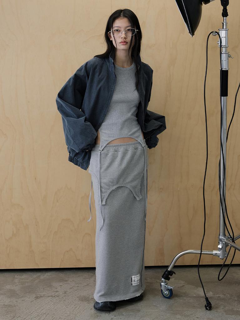 Holpeipeo Layered Sweat Maxi Skirt (Gray)