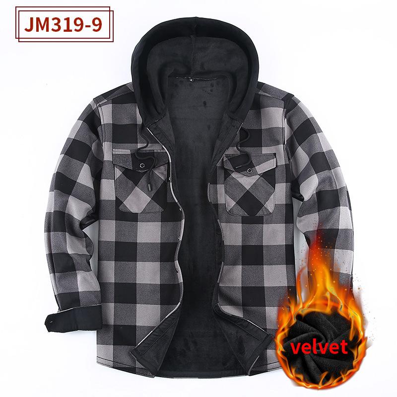 Men's Warm Thick Fleece Plaid Shirt Jacket Sherpa Lined Hoodie Flannel Shirts Outwear Winter Coat with Pockets Button Down Jackets with Hood for Men