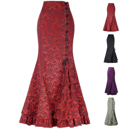 Halloween Skirt Jacquard Fishtail Women Punk Style Vintage Ruffles Bodycon Skirt