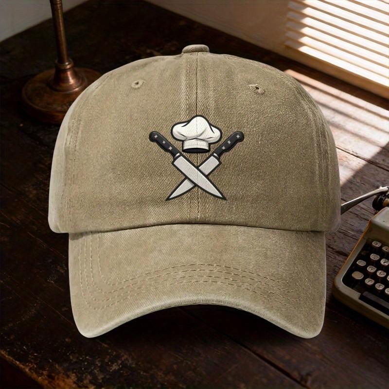 Chef Knife Cooking Graphic Washed Baseball Cap Unisex Breathable Sun Protection Cotton Hat