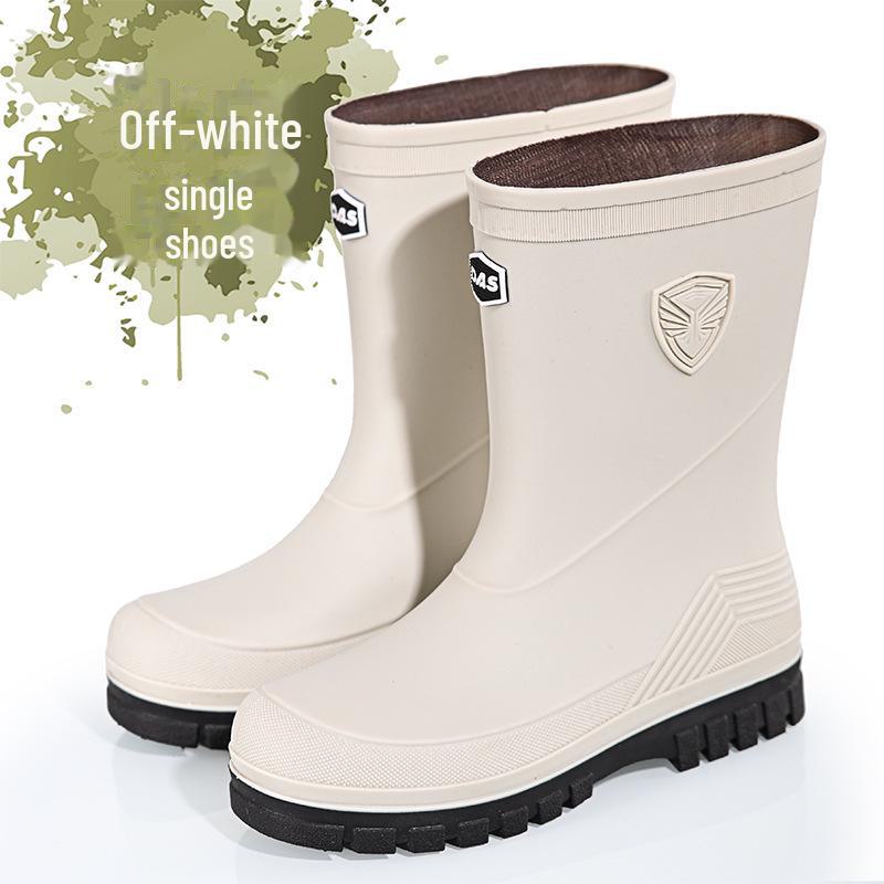 

2024 Водонепроницаемые мужские резиновые сапоги средней высоты: Стильный нескользящий чехол в японском и корейском стиле с бархатной подкладкой 43 бежевый