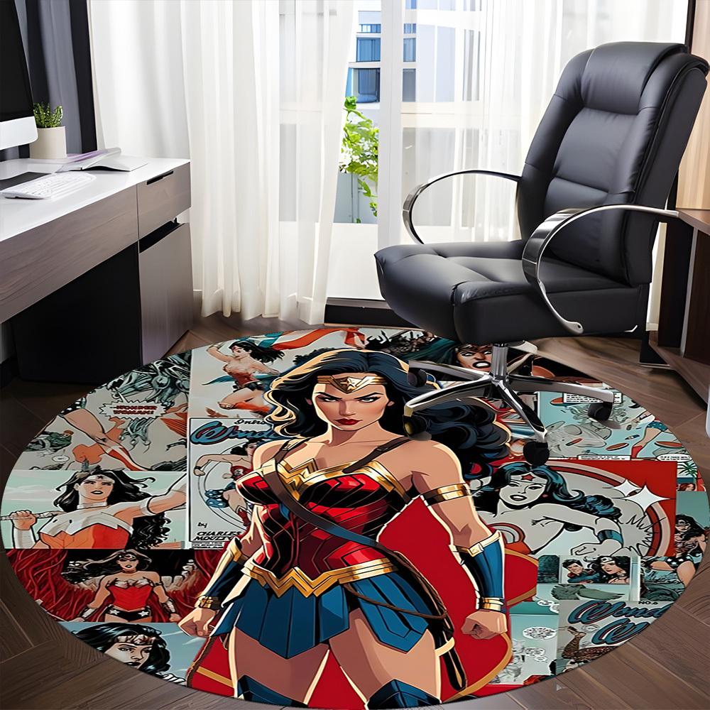 1pc Wonder Woman Comic Office Round Area Rug, Under Office Chairs Bedroom Living Room Home Decor, Room Deco, Available In Various Sizes