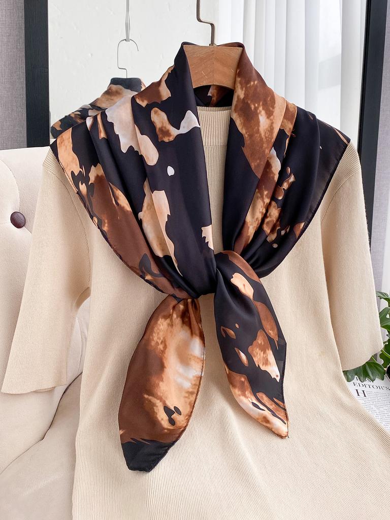 Pañuelo de moda Satén de Seda Bufanda para el Cuello Para Mujeres Estampado Pañuelos Hijab Femenino 90*90cm Chal Cuadrado y Bufandas Envolventes Para Dama