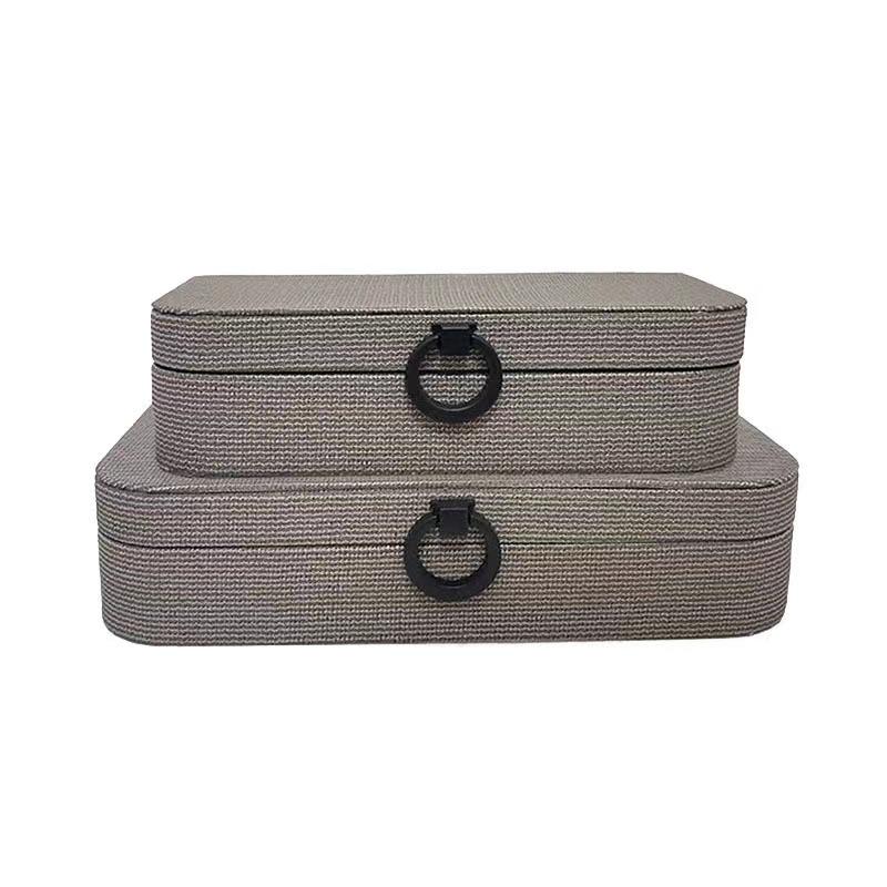 

Imitation Textile Jewelry Boxes Minimalist Leather Cosmetic Jar Dresser Table Desk Decoration Home Exquisite Jewelry Storage Jar 2pcs кавовий
