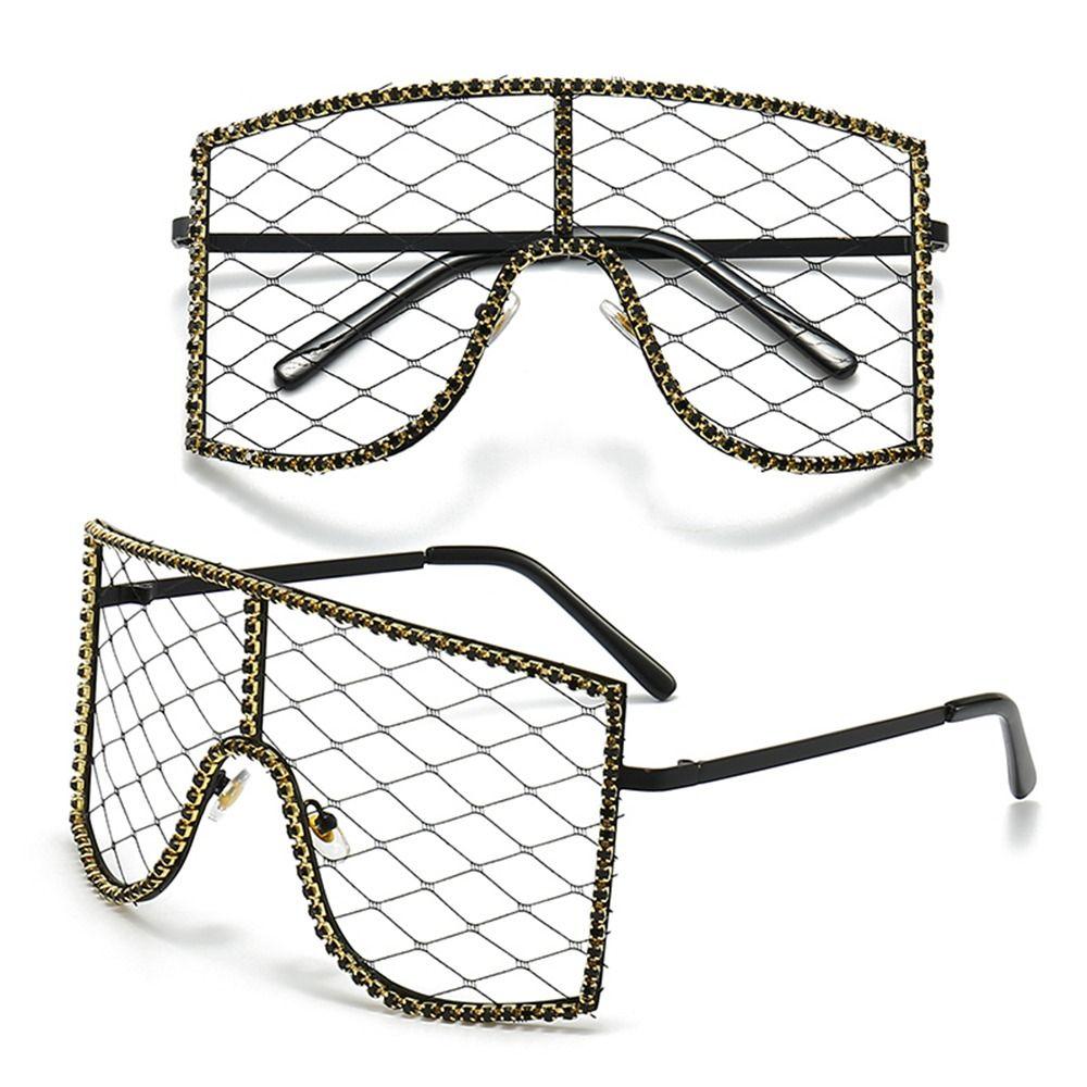 Fashion Oversized Rhinestone Mesh Glasses Colorful Diamond Hollow Out Glasses  Sunglasses For Party Proms Cosplay Costume