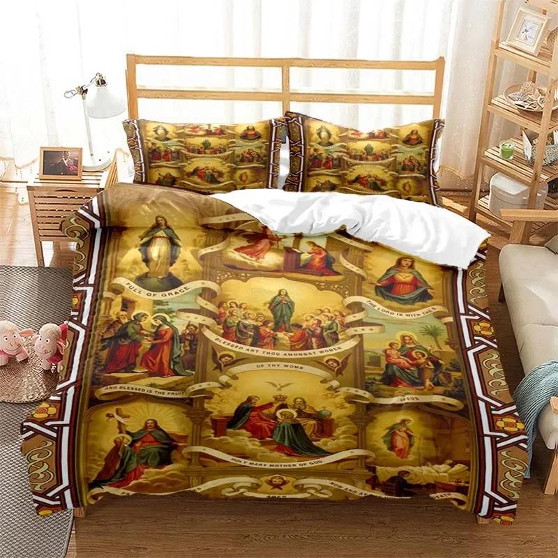 Virgin Mary Jesus Comfortable Duvet Quilt Cover Pillowcase Bedding Set Children Bedroom Decoration Home Textile