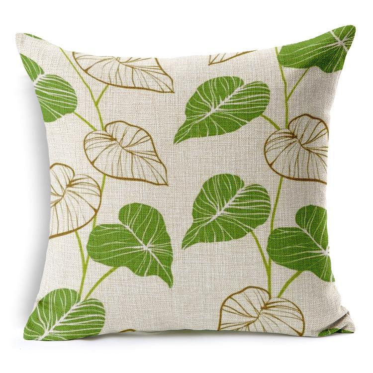 Nordic Geometric Leaf Flower Cushion Green Floral Pillow For Home Sofa Decorative Linen Throw Pillowcase