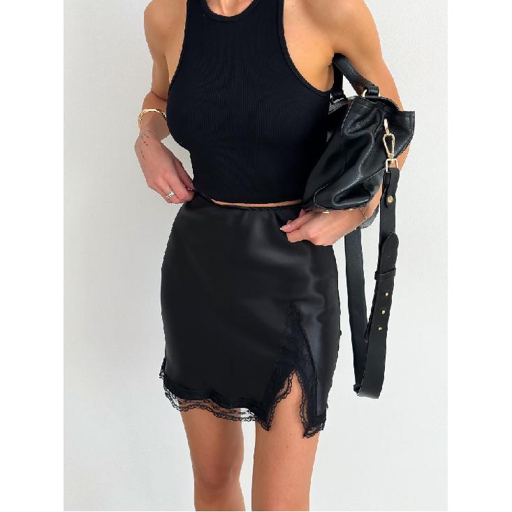 Elegant Satin Embroidery Pencil Skirts Summer High Waist Lace Split Mini Skirts For Women Fashion Slim Skirt Female