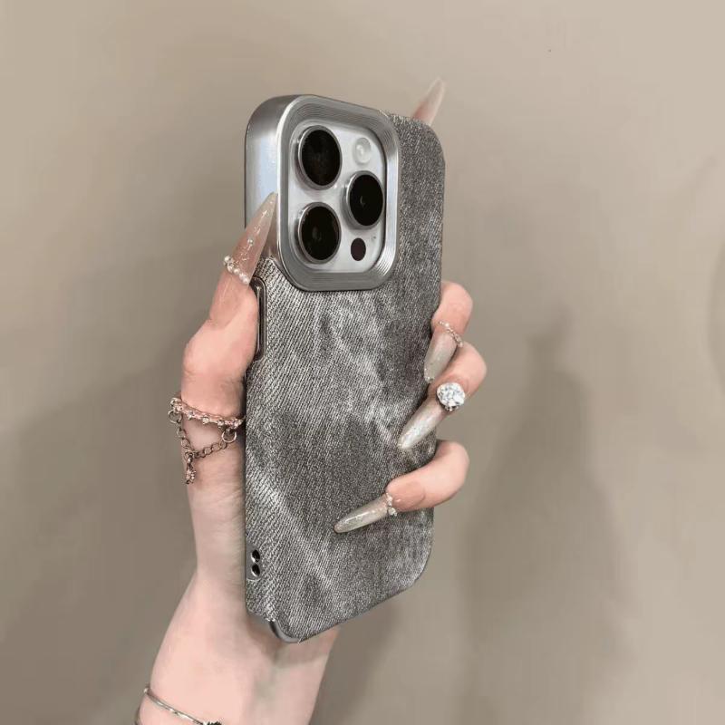 

Retro Denim Pattern Render Texture Plating Border Shockproof Protective Phone Cover Case for iPhone 16 ProMax 15 Plus 14 Pro 13 12 Pro Max 11 iPhone 11 темно-серого