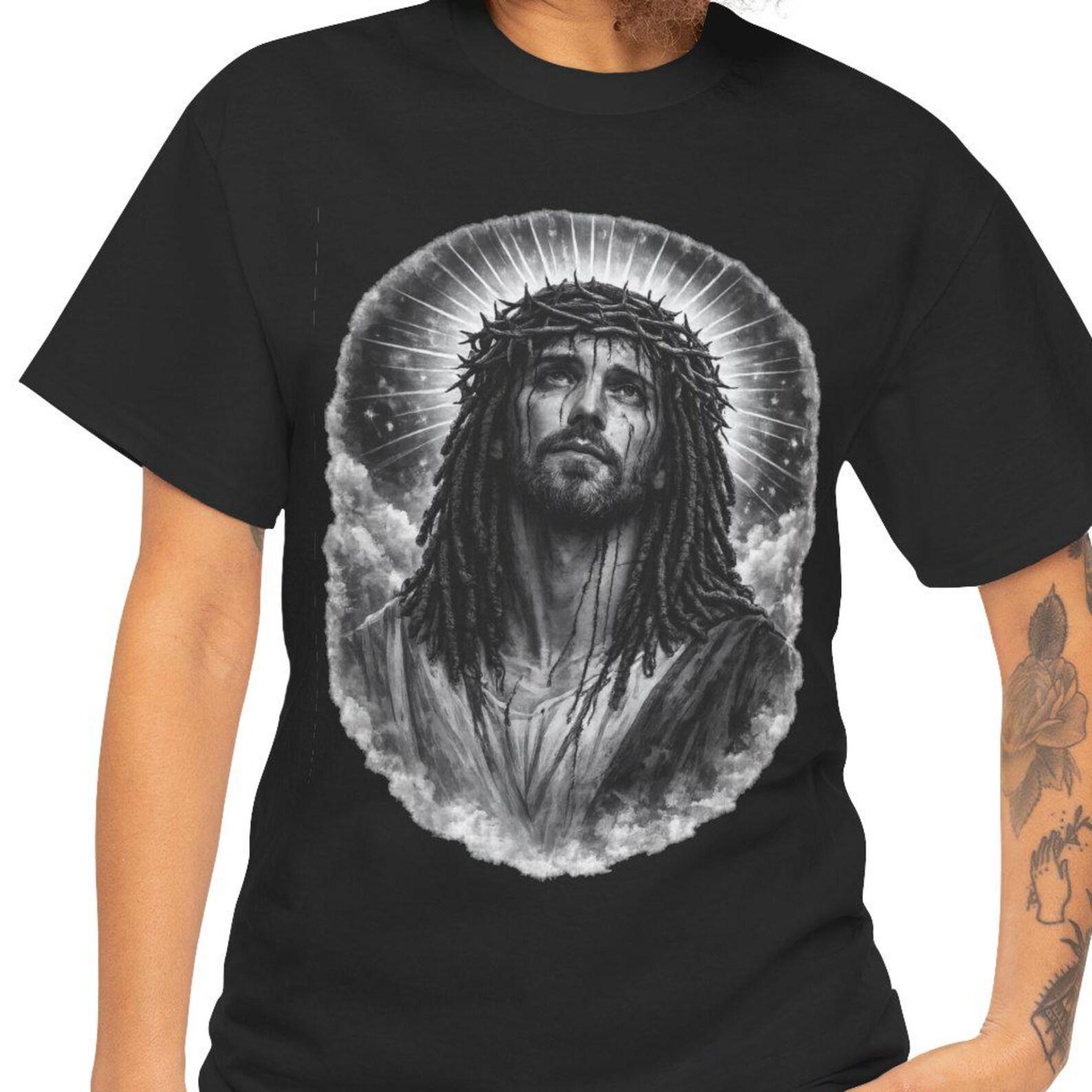 Jesus Portrait Tee | Crown of Thorns Graphic T-Shirt, Religious Christian Shirt S