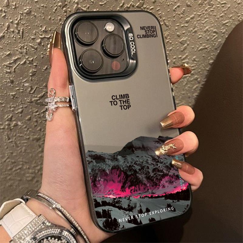 Snow Mountain Landscape Sunset Electroplate Silver Phone Case For iPhone 16 11 12 13 14 15 Pro Max 7 8 Plus X XS XR Back Cover