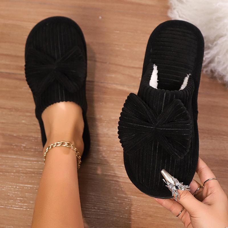 Cotton Slippers Autumn Winter Couple Bow Cotton Slippers Home Indoor Warm Cotton Slippers for Men and Women.
