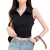 Women's Summer 2025 White Polo Collar Sleeveless Camisole - Armpit Coverage, Inner or Outer Wear