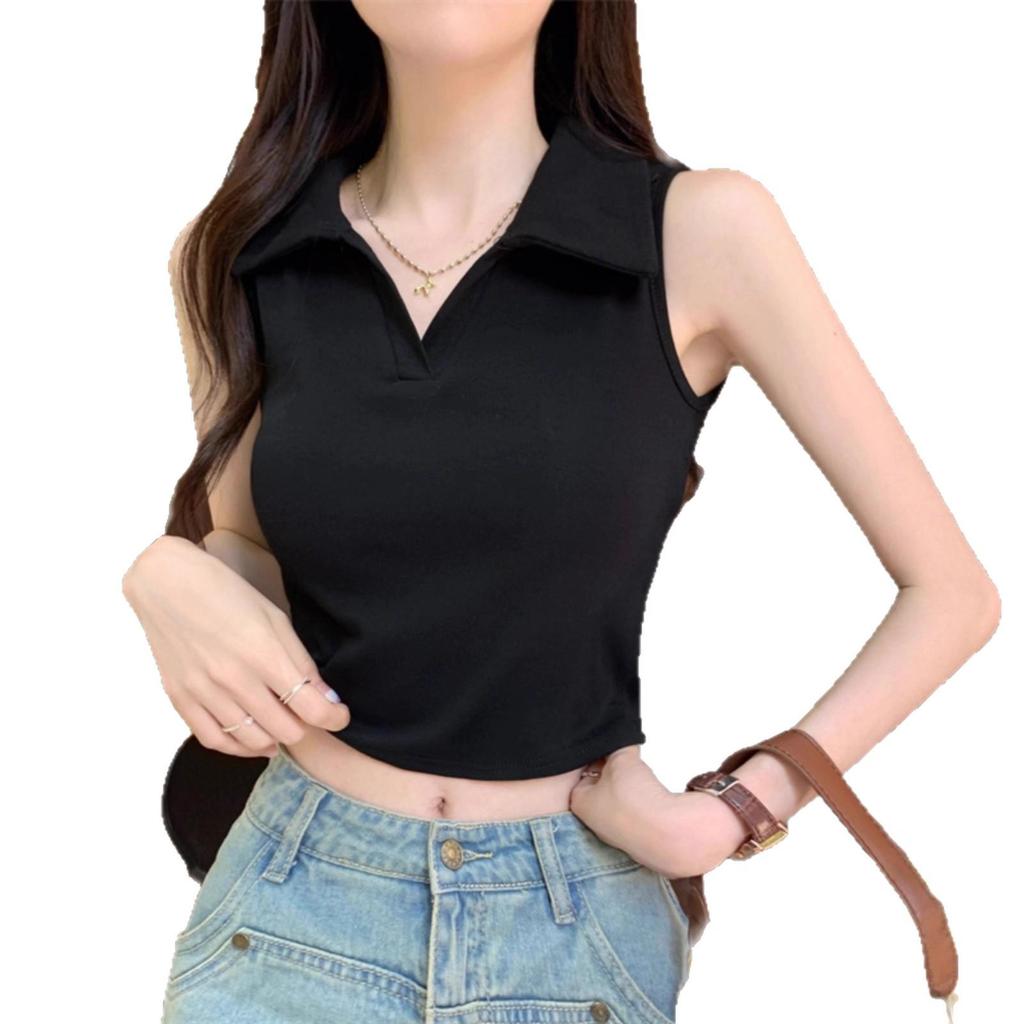 Women's Summer 2025 White Polo Collar Sleeveless Camisole - Armpit Coverage, Inner or Outer Wear