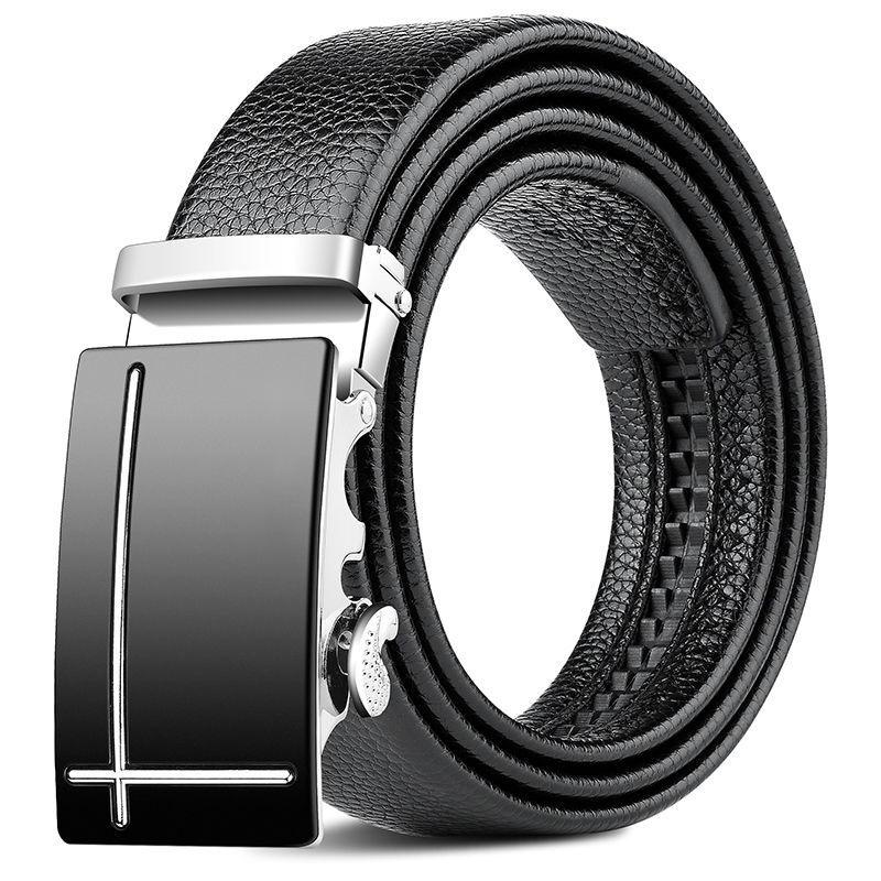 Men's Belt Genuine Leather Business Automatic Buckle Two-layer Cowhide Trendy Young Men's Trousers Belt
