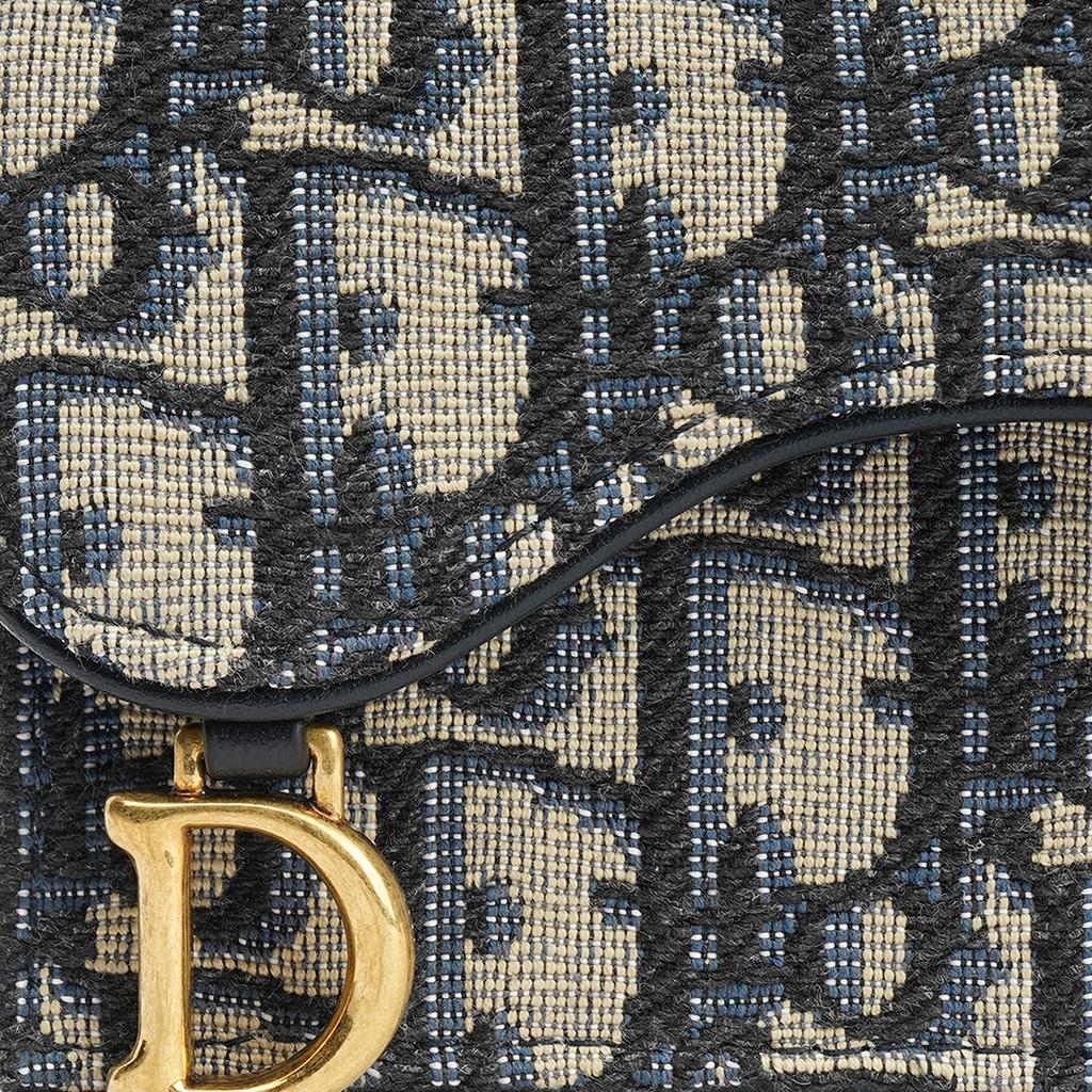 Dior Classic Oblique Embroidered Flap Slim Leather Card Holder Women Accessories Denim-Blue S5610CTZQ_M928