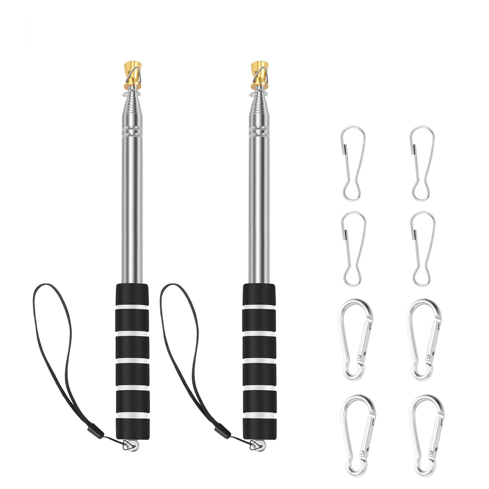 2Pcs Telescopic Handheld Flagpole Tour Guide Flag Pole Stainless Steel Extendable Garden Banner Teachers Pointer Flag Pole