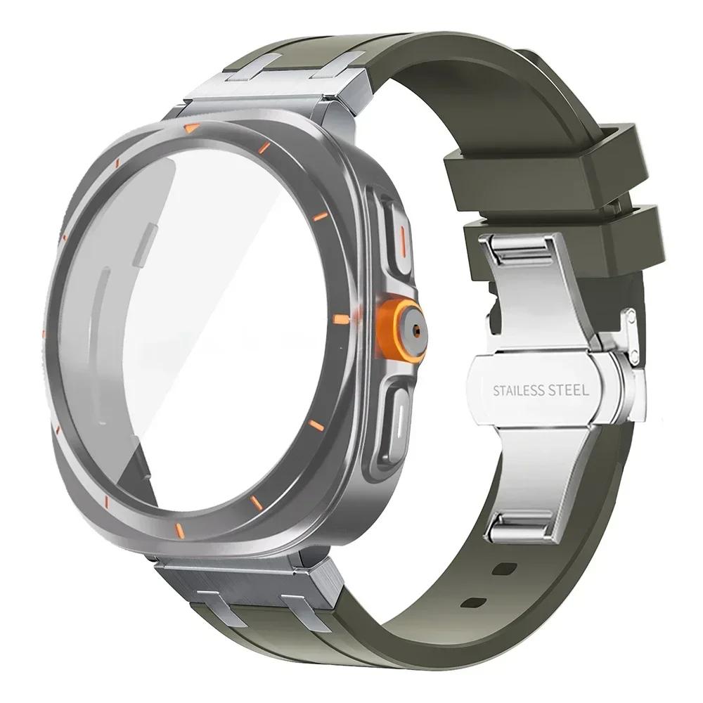 Luxury Silicone Strap+Plastic Case for Samsung Galaxy 7 6 44mm 40mm Sport Men Band for GALAXY Watch 7 6 Change To Ultra Bracelet