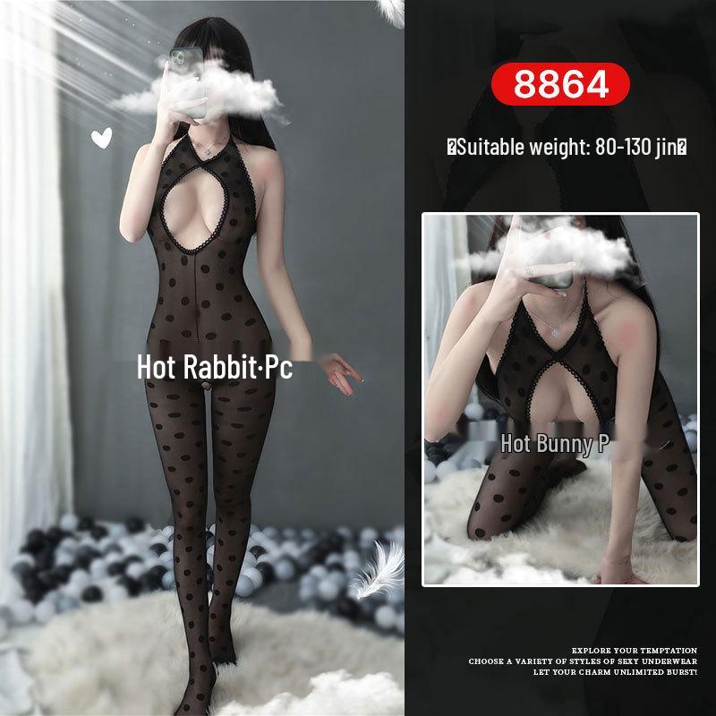 Seductive Rabbit Silk Bondage Lingerie Set: Open Crotch, Tearable Bodysuit with Garter and Stockings