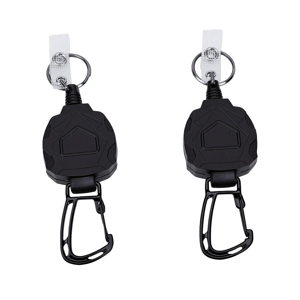 2PCS Retractable Keychain Lost Proof High Elasticity Steel Cable Backpack Key Retractor For Outdoor Hiking Black