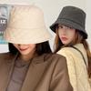 Warm Down Bucket Hat for Women Autumn Winter Windproof Fisherman Cap Solid Color Rhombus Female Panama Sun Hats