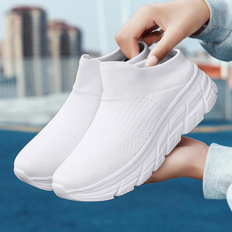 Fashion Summer Mesh Men's Black Casual Shoes Large Platform Walking Non Slip Breathable Women's Outdoor Sports Socks Slippers 35-46