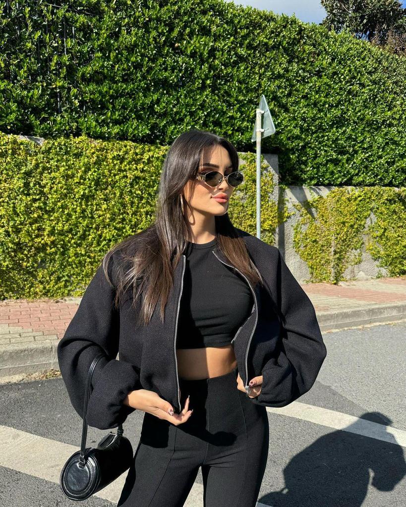 European & American Women's Soft Round Neck Bomber Jacket - New Autumn/Winter Collection