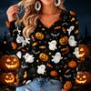 Women's V-Neck Long Sleeve Halloween Print Lightweight Blouse for Fall Parties and Everyday Wear