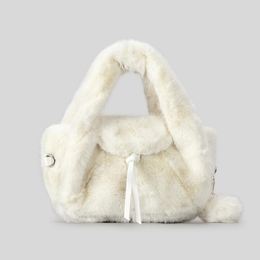 

Luxury Faux Fur Handbag Women Fashi Winter Bucket Shoulder Crossbody Bag Korean Style Soft Fluffy Purse бежевый