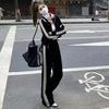 Korean-Style Sportswear: Wide-Leg Pants & Sporty Windbreaker Two-Piece Set