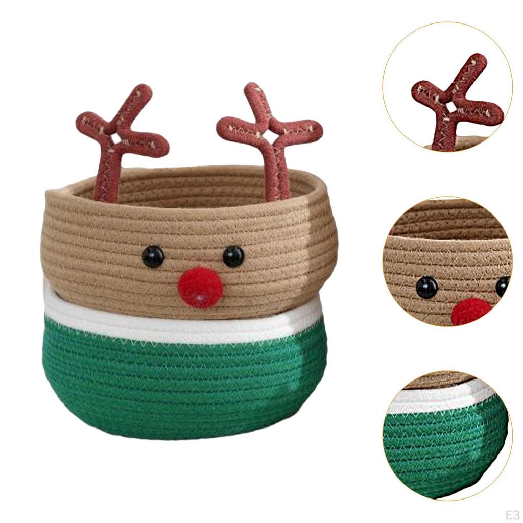 Christmas Basket with Reindeer Motif, Braided, Storage Box, Organizer, Decorative