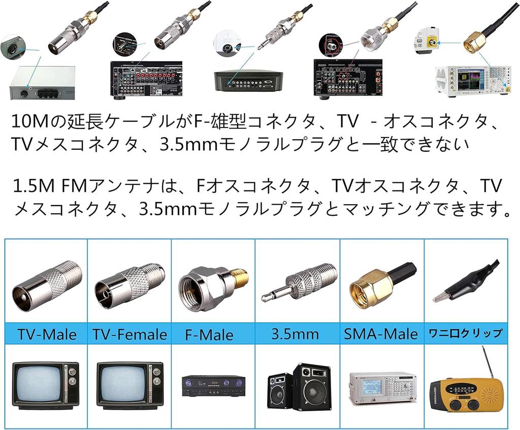 High Sensitivity 75 Ohm Radio Camera TV Stereo Receiver WiFi Extension 10m Signal Extension Magnetic Bottom Sheet Antenna 6 Conversion Adapters