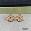 High-Version 18K Rose Gold Earrings: Four-Leaf Clover with White Mother-of-Pearl & Red Agate - Fashionable, Luxurious, INS Style.