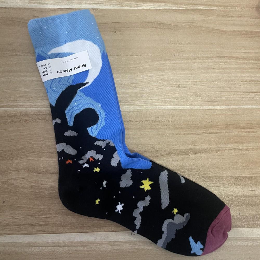 Bonne Maison: Retro-Ölgemälde-Socken für Damen, mittelhoch, luxuriös, französisch, bis zur Wade
