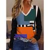 Autumn Ladies 3D Color Animal Print V-Neck Long Sleeve