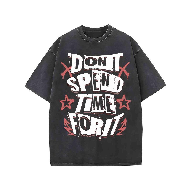 

Vintage Printed T-Shirt for Men| Washed-Out Short-Sleeve Top with DON T SPEND TIME FOR IT Graphic & Stars/Sword Symbols, Casual Daily Wear S чёрный