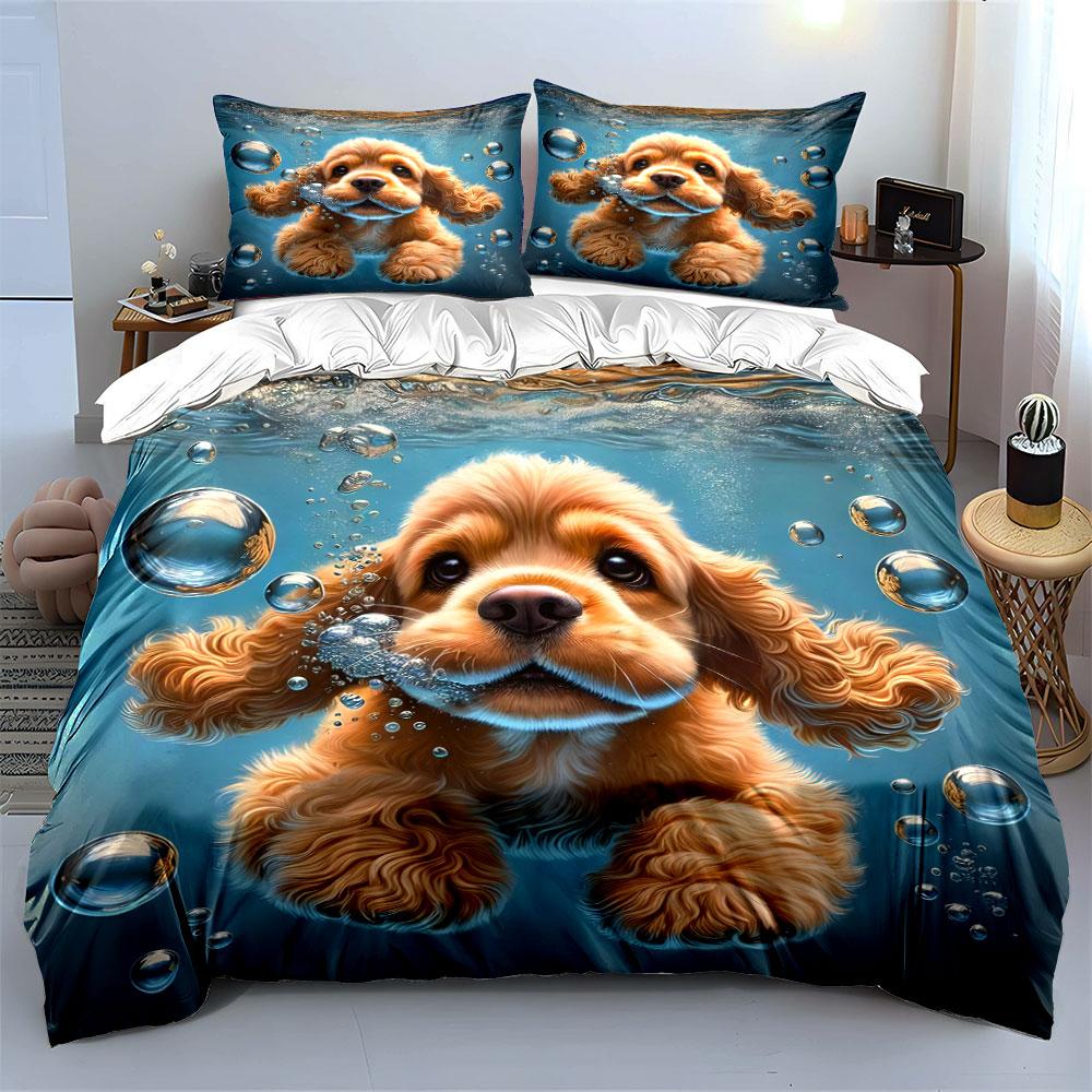 Playful Puppy Underwater Adventure Exquisite Three-Piece Bedding Set Gift For Kids And Adults