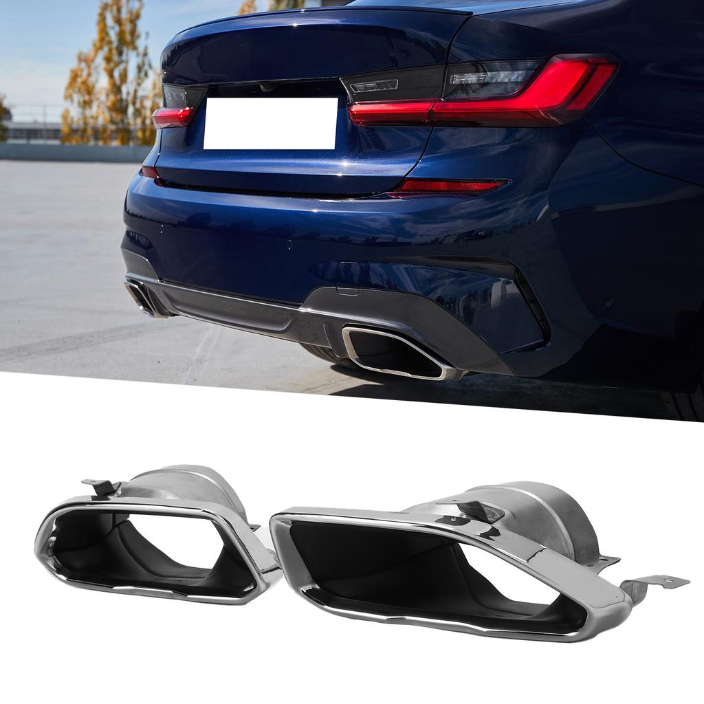 Exhaust Muffler Tips Set End Pipe Trim Replacement for 3 Series G20 G21 M Sport M340 2019‑2021Chrome Silver