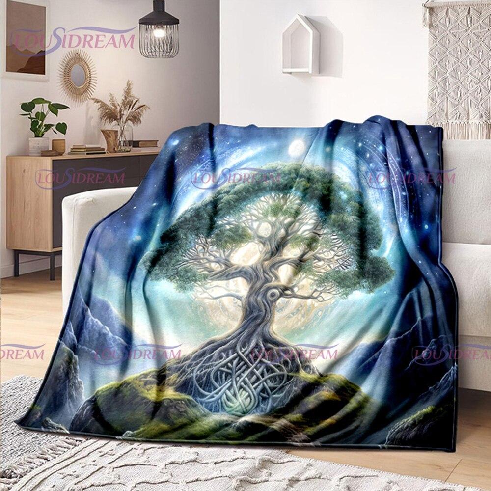 Celtic Style Tree of Life Blanket Tree of Life Wiccan Flannel Blanket Soft Warm Blanket Couch Bed Chair Decor Camping Gifts