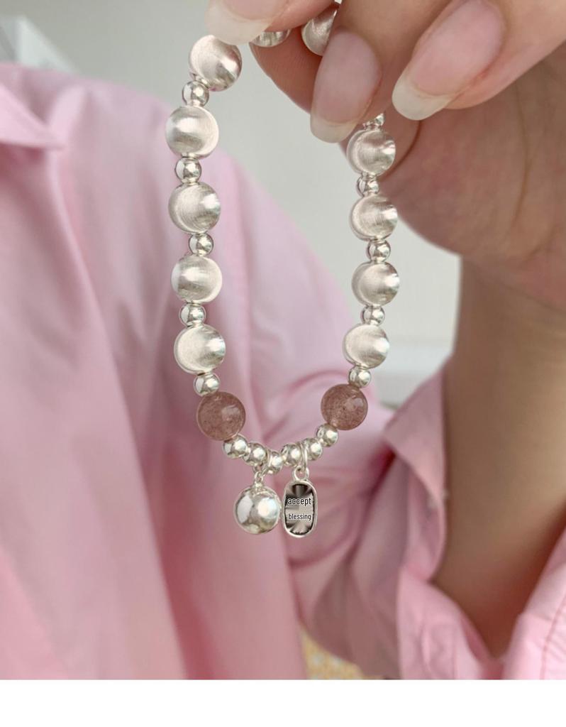 Women's Retro Geometric Bracelet with Strawberry Beads and Chinese Hanzi Pendant