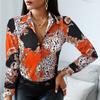 Spring Autumn Women Officewear Blouse Women Fashion Elegant Scarf Chain Print Button Design Shirt Long Sleeve Patchwork