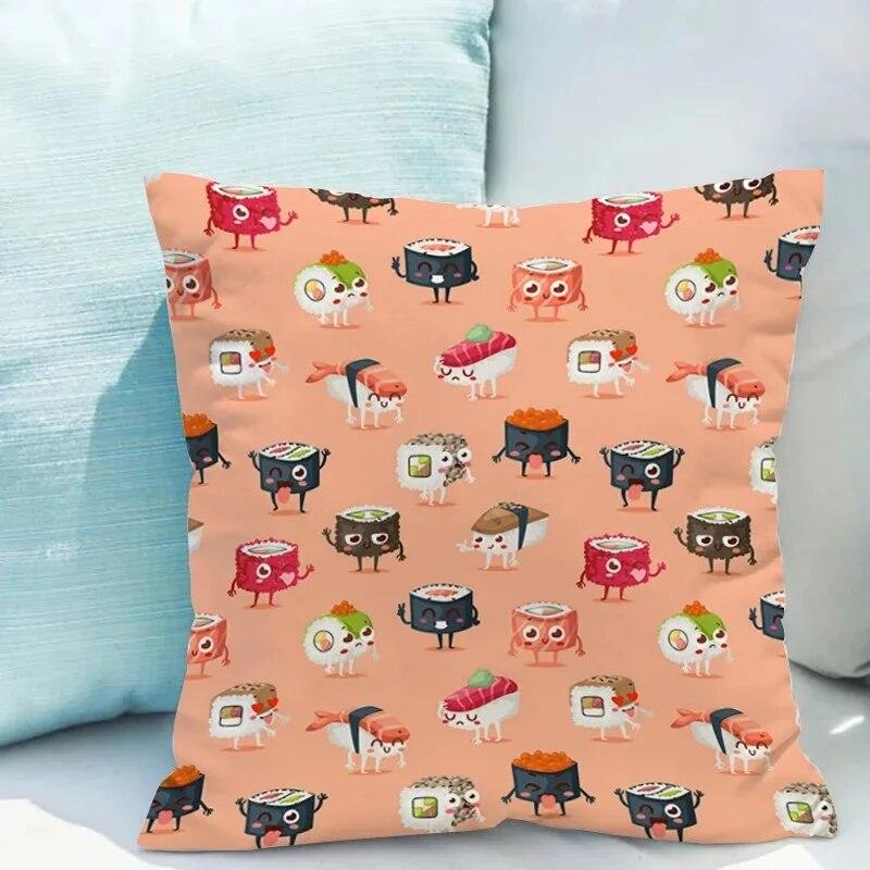 Автомобиль Гостиная Диван Чехлы Суши Еда Шаблон Наволочка Роскошный домашний декор Наволочка 40x40cm