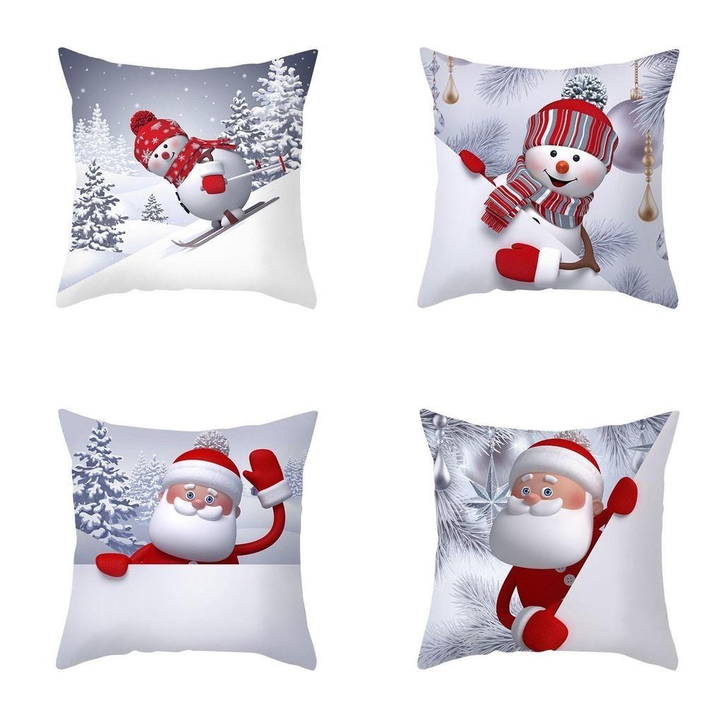 Vibrant 18" Christmas Cushion Cover With Adorable Snowman Santa Claus Design For Home Aesthetics