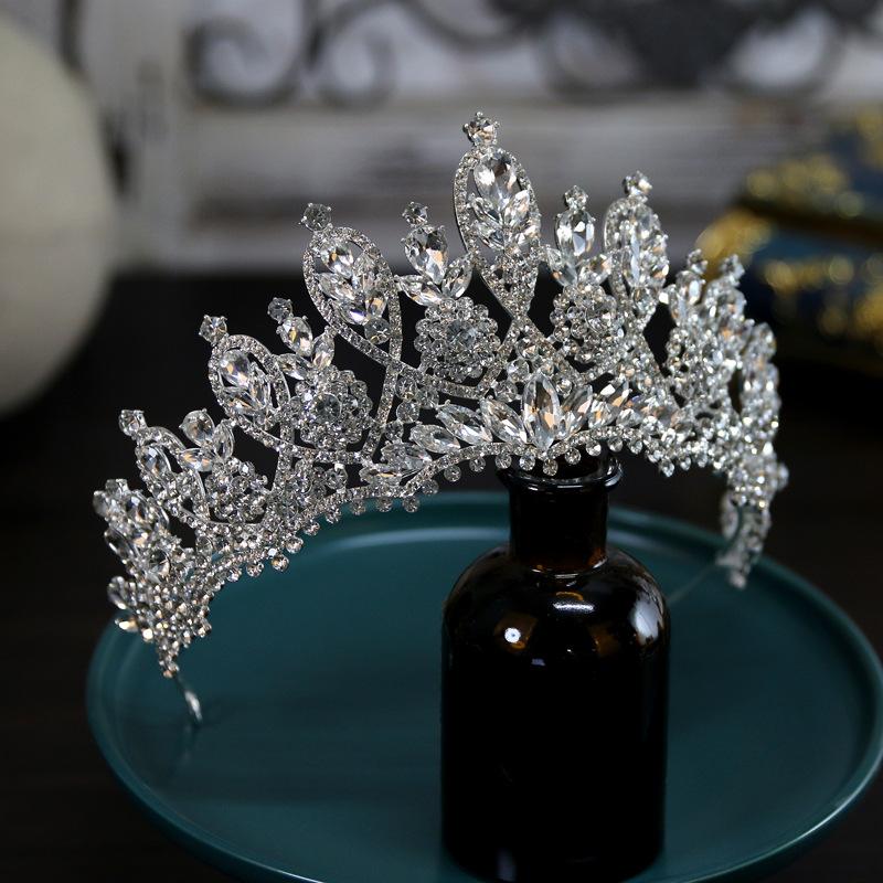 Europäischer Stil Neue Luxuriöse und Elegante Braut Hochzeitskrone Kopfschmuck Krone Tiara Haaraccessoires Haupt-Hochzeitsaccessoires gray