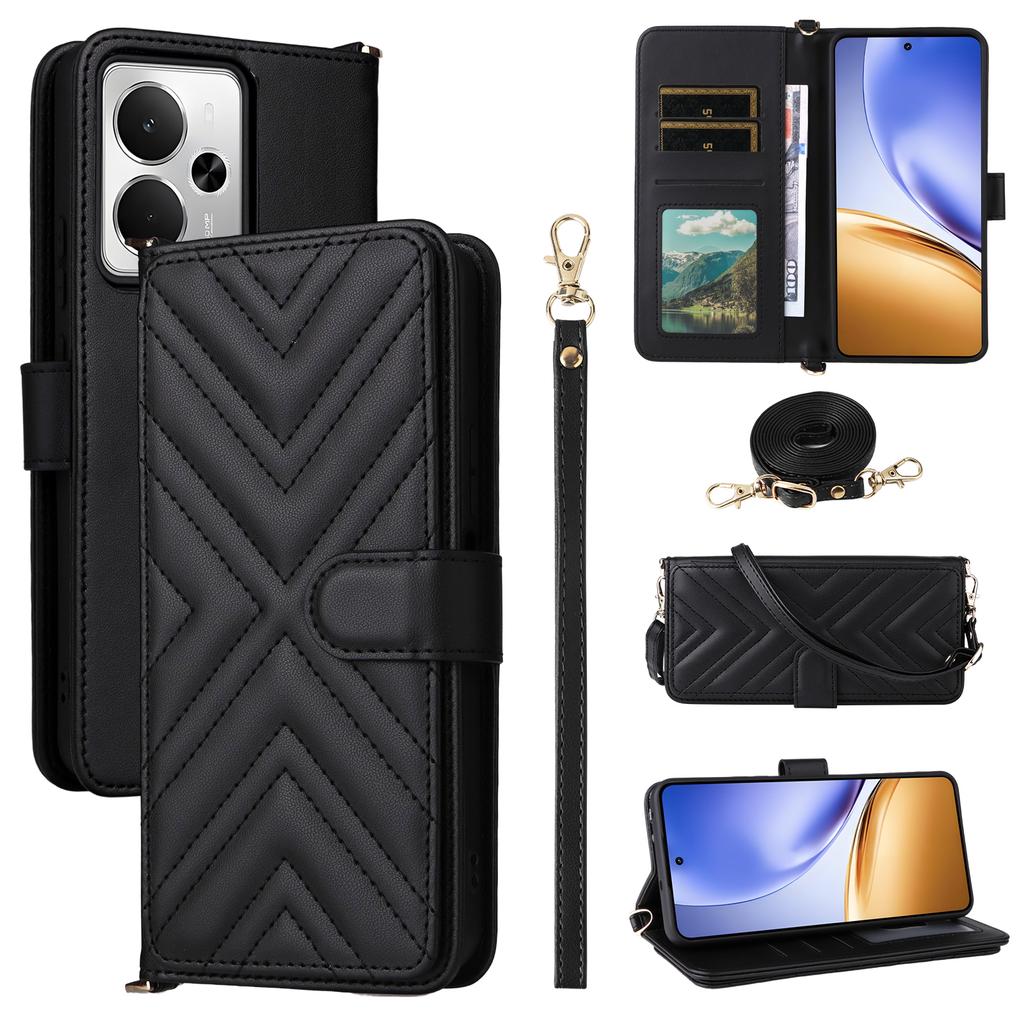 For Realme 14T 5G/14 5G Case with Shoulder/Wrist Strap Leather Phone Cover Stand Wallet