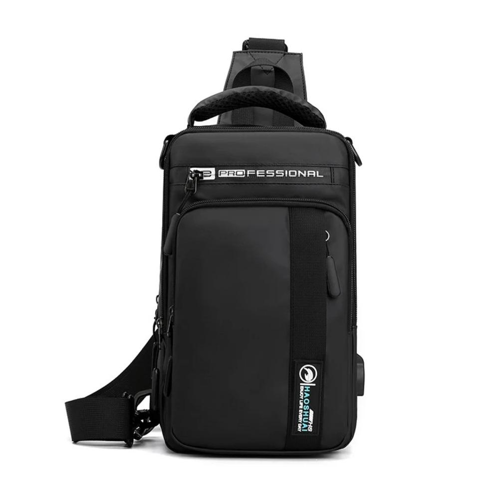 Men Small Backpack Chest Pack Shoulder Bag with USB Charging Port Travel Male Waterproof Nylon Sling Messenger Cross Body Bags