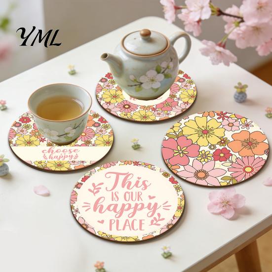 Cute Animal Print Coasters 4PCS Easter Flower Set, Thick Cork Base Non-Slip Heat Resistant Drink Tabletop Holders Coasters, Floral Decorative for Home